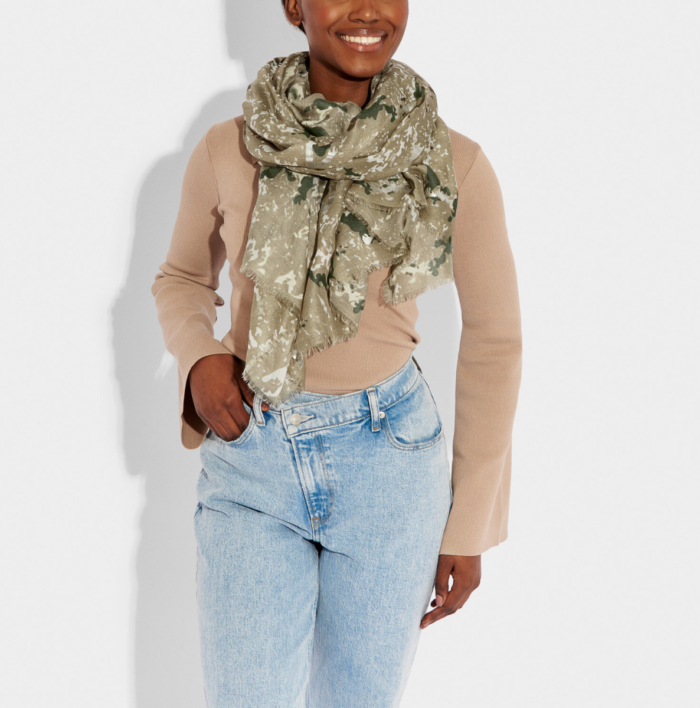Abstract Animal Scarf in Olive and Silver